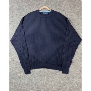 Joseph & Lyman Sweater Mens XXL Navy Blue Silk Cashmere Cable Knit Old Money